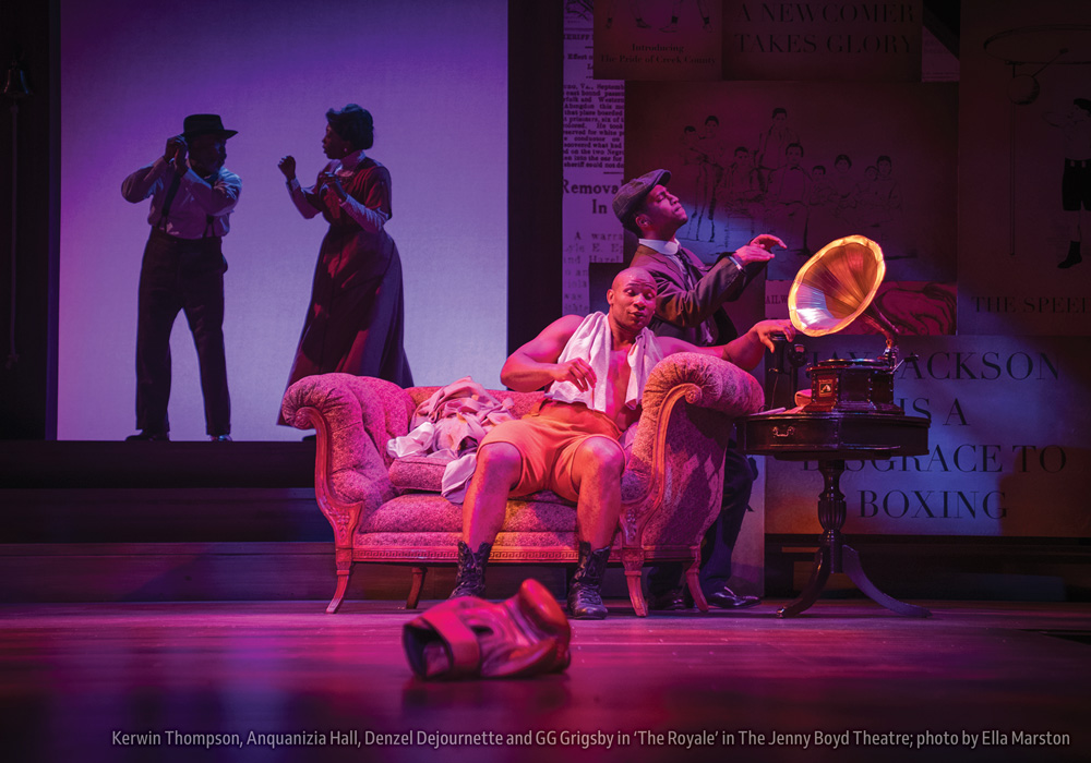 Kerwin Thompson, Anquanizia Hall, Denzel Dejournette and GG Grigsby in ‘The Royale’ in The Jenny Boyd Theatre; photo by Ella Marston