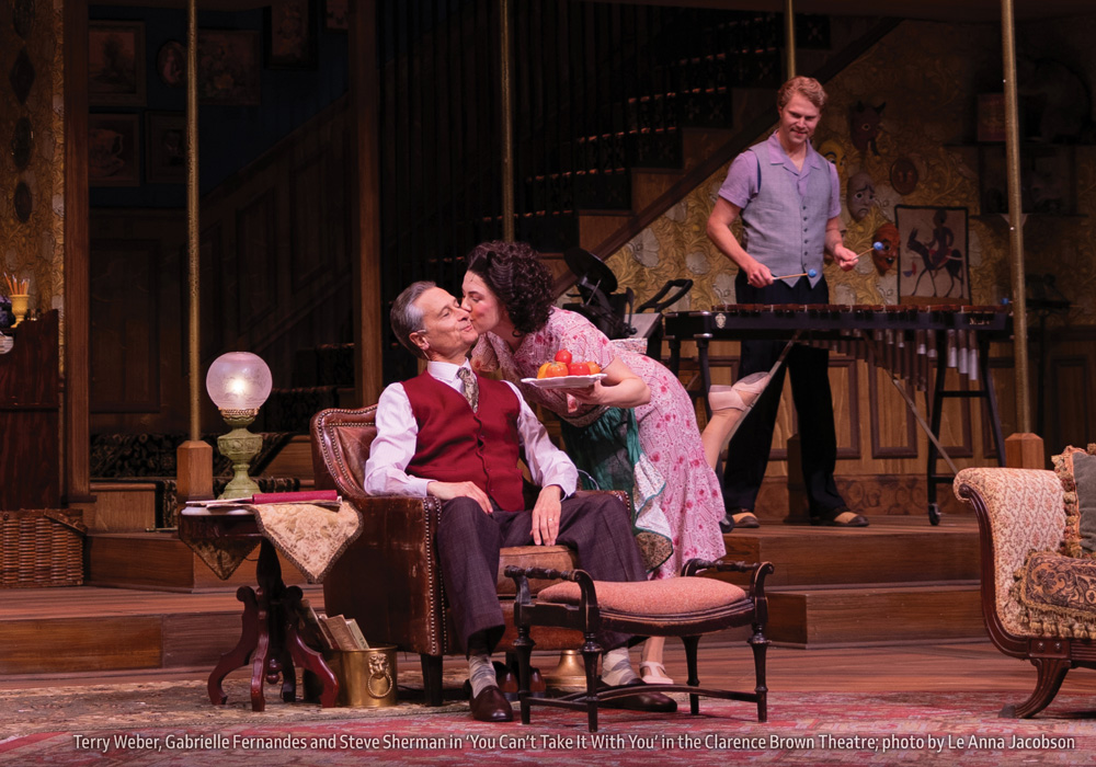Terry Weber, Gabrielle Fernandes and Steve Sherman in ‘You Can’t Take It With You’ in the Clarence Brown Theatre; photo by Le Anna Jacobson